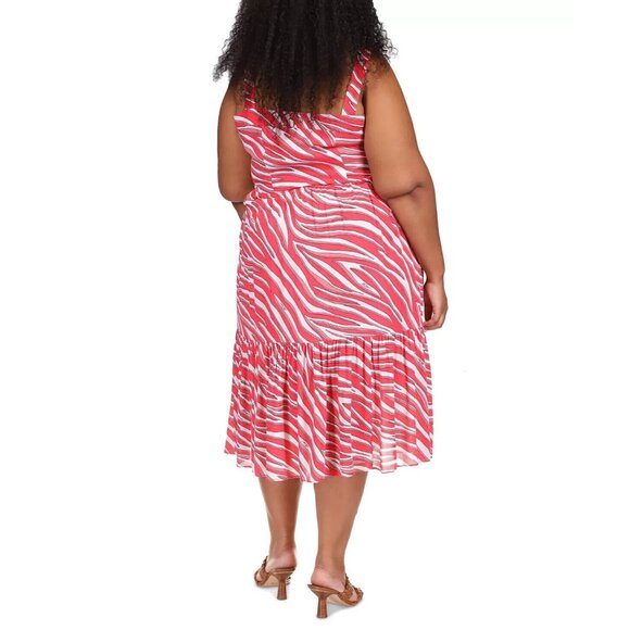 Michael Kors Soft Zebra Midi Dress viscose Red Plus Size 2X MSRP $185 - Picture 3 of 3